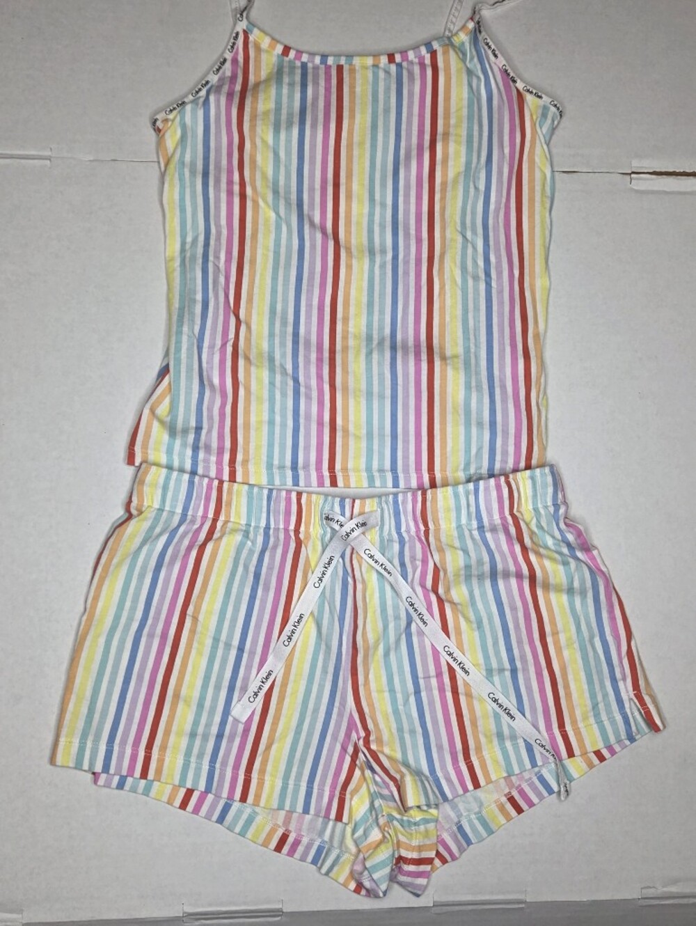 Calvin Klein Womans Pajama Set Rainbow Stripe Medium Tank Top Shorts